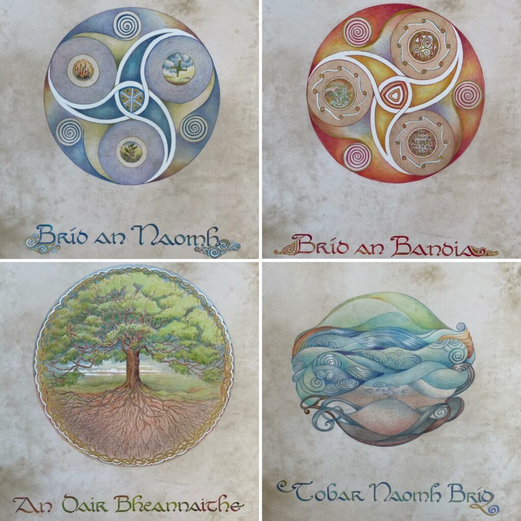 Ornate Celtic style symbols representing different saints in the Book of Kildare